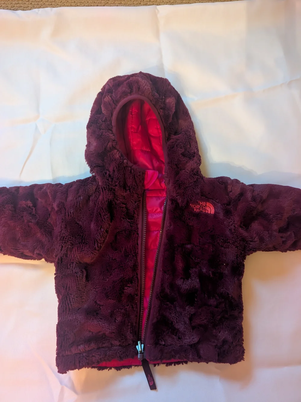 The North Face Kids' Pink Hooded Puffer Jacket Reversible 3-6 mos